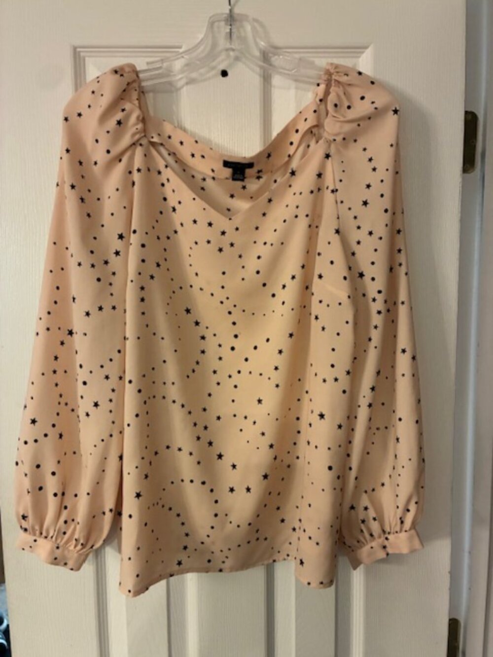 Ann Taylor Women's Peach Navy Stars 3/4 sleeve romantic feminine top blouse Sz L